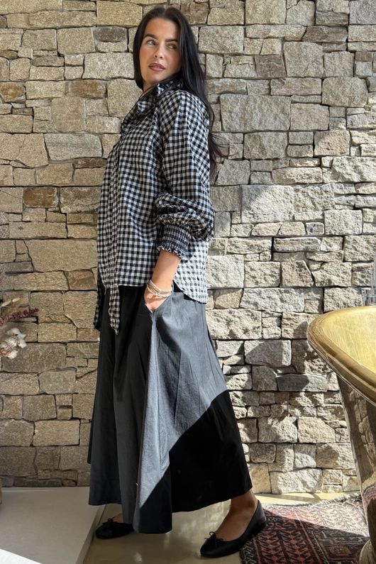 Nonni Gingham Poet Blouse Black Grey